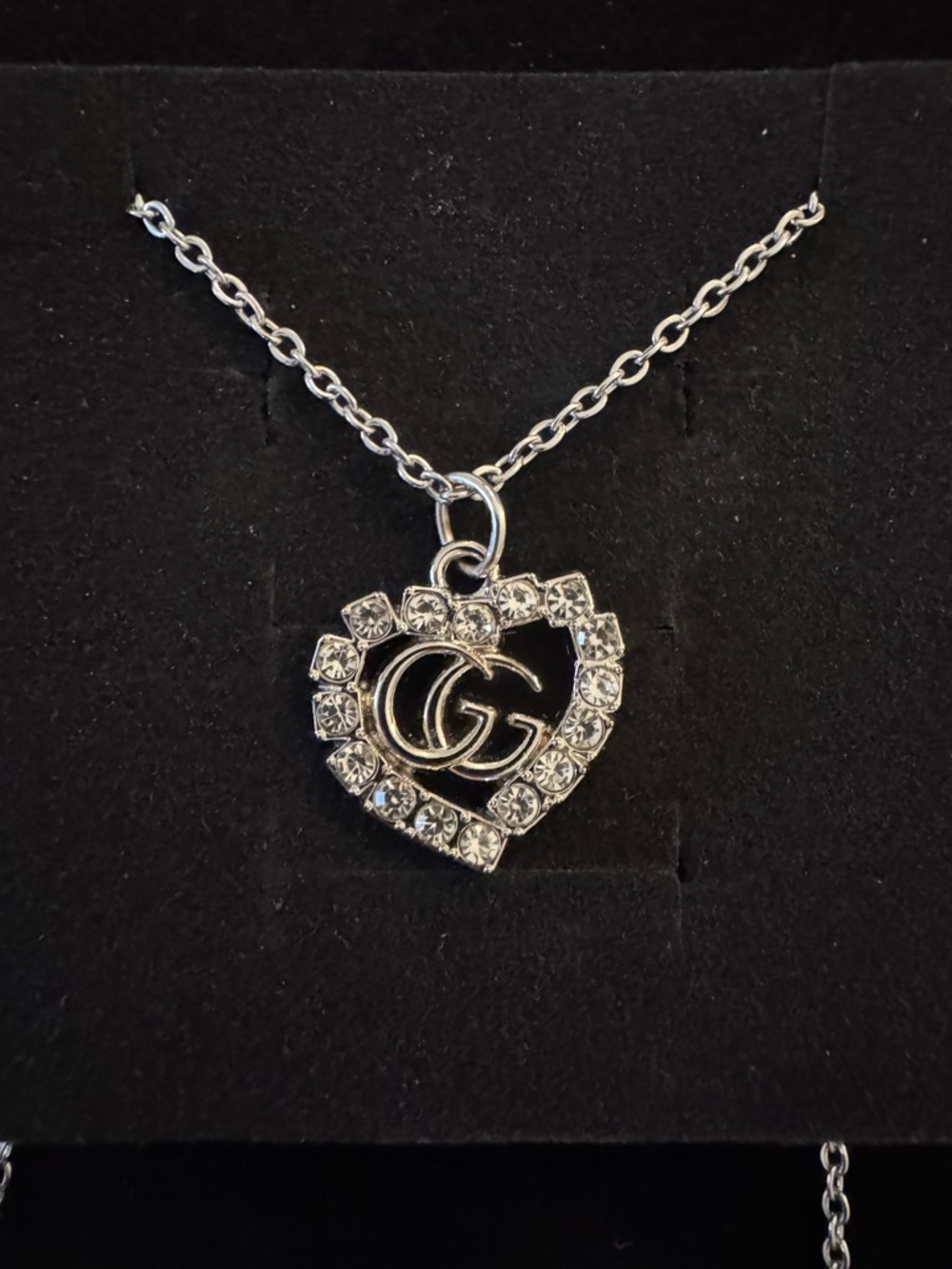 Gucci Silver Heart Pendant Necklace with Crystal Accents